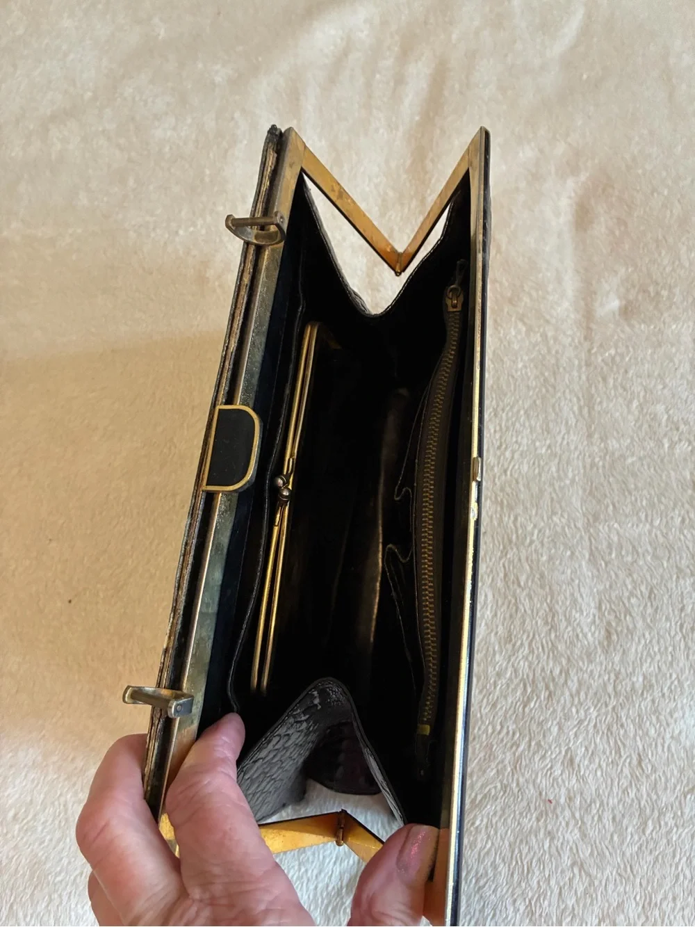 Black Crocodile Vintage Frame Clutch from Paris